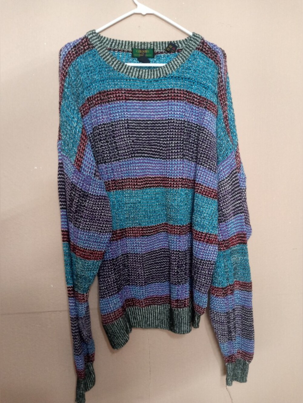 Men's Striped Crewneck Sweater in Teal and Blue